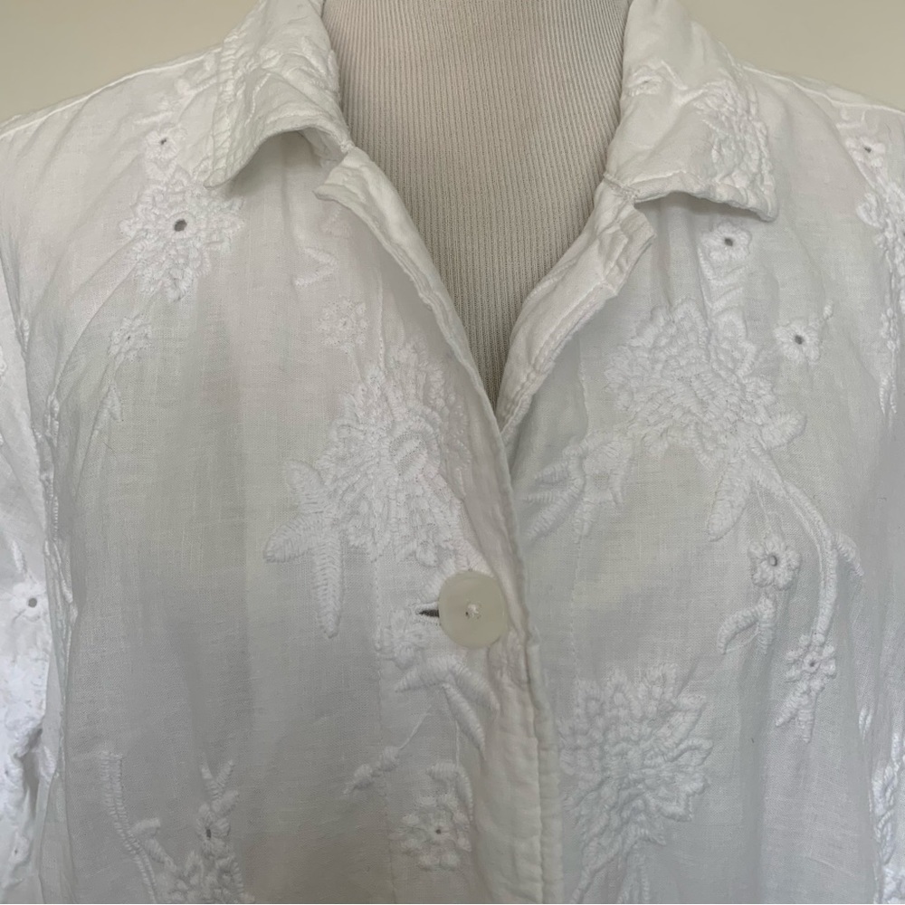 J. Jill white linen and cotton blend embroidered long sleeve jacket - Picture 7 of 16